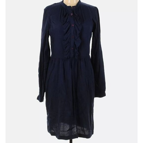 Antik Batik Liley‎ Dress Ruffle Button Front Dark Blue Check Print Knit Dress XS - Picture 1 of 11
